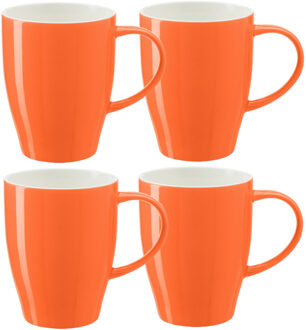 Bellatio Design Koffie mokken/bekers Paris - 6x - porselein - met oor - oranje - 350 ml - stijlvolle vorm