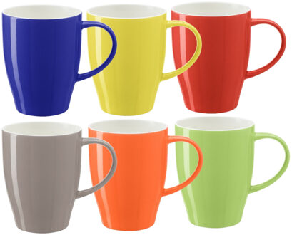 Bellatio Design Koffie mokken/bekers Paris - 6x - porselein - multi kleuren - 350 ml - stijlvolle vorm
