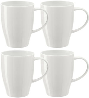 Bellatio Design Koffie mokken/bekers Paris - 8x - porselein - met oor - ivoor wit - 350 ml - stijlvolle vorm