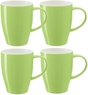Bellatio Design Koffie mokken/bekers Paris - 8x - porselein - met oor - lime groen - 350 ml - stijlvolle vorm