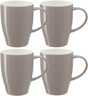 Bellatio Design Koffie mokken/bekers Paris - 8x - porselein - met oor - steengrijs - 350 ml - stijlvolle vorm
