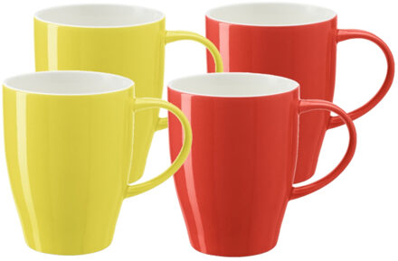 Bellatio Design Koffie mokken/bekers Spain - 4x - porselein - geel/rood - 350 ml - Bekers Multikleur