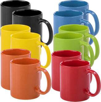 Bellatio Design Koffie mokken/drinkbekers Auxerre - 12x - keramiek - mediterrane kleuren - 370 ml