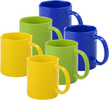 Bellatio Design Koffie mokken/drinkbekers Auxerre - 6x - keramiek - geel/groen/blauw - 370 ml - Bekers