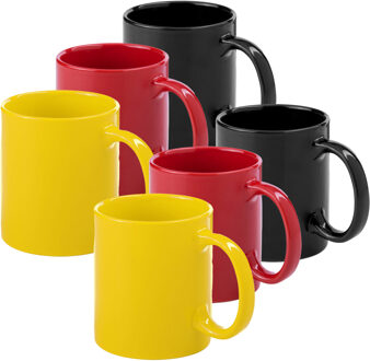 Bellatio Design Koffie mokken/drinkbekers Auxerre - 6x - keramiek - geel/rood/zwart - 370 ml - Bekers