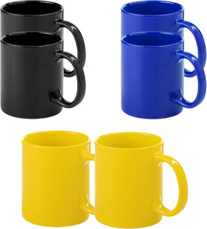 Bellatio Design Koffie mokken/drinkbekers Auxerre - 6x - keramiek - geel/zwart/blauw - 370 ml - Bekers