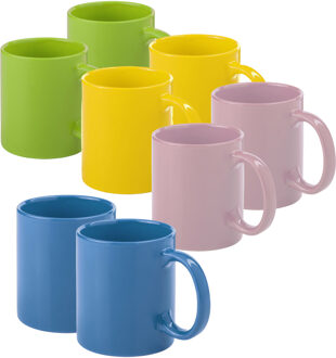 Bellatio Design Koffie mokken/drinkbekers Auxerre - 8x - keramiek - geel/groen/blauw/roze - 370 ml - Bekers