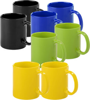 Bellatio Design Koffie mokken/drinkbekers Auxerre - 8x - keramiek - geel/groen/blauw/zwart - 370 ml - Bekers