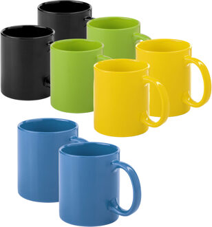 Bellatio Design Koffie mokken/drinkbekers Auxerre - 8x - keramiek - geel/groen/blauw/zwart - 370 ml - Bekers