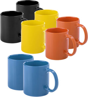 Bellatio Design Koffie mokken/drinkbekers Auxerre - 8x - keramiek - geel/oranje/blauw/zwart - 370 ml - Bekers