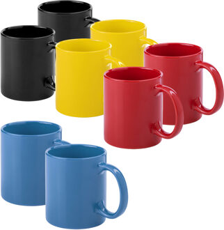 Bellatio Design Koffie mokken/drinkbekers Auxerre - 8x - keramiek - geel/rood/blauw/zwart - 370 ml - Bekers