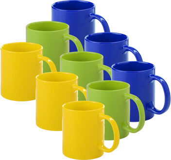 Bellatio Design Koffie mokken/drinkbekers Auxerre - 9x - keramiek - geel/groen/blauw - 370 ml - Bekers