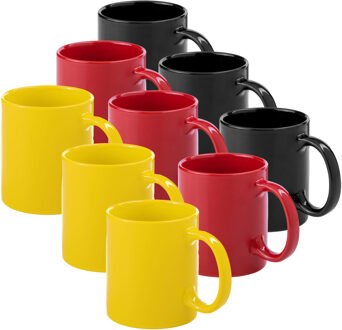 Bellatio Design Koffie mokken/drinkbekers Auxerre - 9x - keramiek - geel/rood/zwart - 370 ml - Bekers