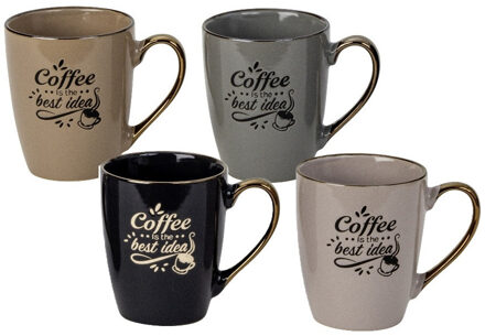 Bellatio Design Koffiemokken - set van 12x - Coffee is the best idea - multi kleuren - 360 ml