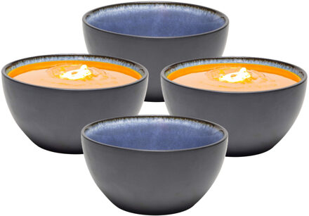 Bellatio Design Kommetje/serveer schaaltje Samos - antraciet/blauw - 6x - 12 x 6 cm - keramiek - soepkommen