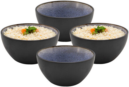 Bellatio Design Kommetje/serveer schaaltje Samos - antraciet/blauw - 6x - 14 x 7 cm - keramiek - soepkommen