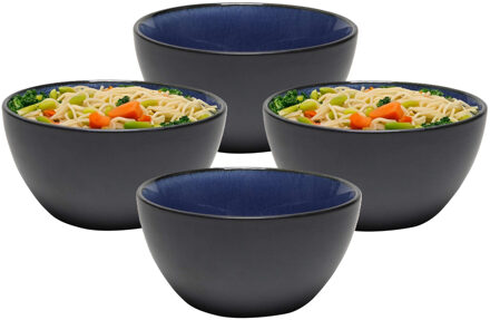 Bellatio Design Kommetje/serveer schaaltje Samos - antraciet/donkerblauw - 8x - 14 x 7 cm - keramiek - soepkommen