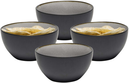 Bellatio Design Kommetje/serveer schaaltje Samos - antraciet/grijs - 4x - 12 x 6 cm - keramiek - soepkommen