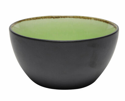 Bellatio Design Kommetje/serveer schaaltje Samos - antraciet/groen - 1x - 14 x 7 cm - keramiek - soepkommen