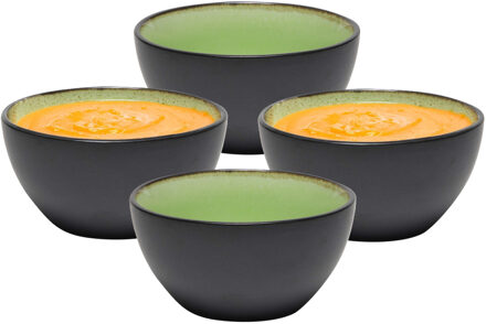 Bellatio Design Kommetje/serveer schaaltje Samos - antraciet/groen - 8x - 12 x 6 cm - keramiek - soepkommen