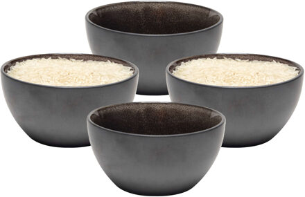 Bellatio Design Kommetje/serveer schaaltje Samos - antraciet/taupe - 4x - 12 x 6 cm - keramiek - soepkommen