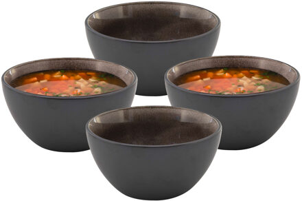 Bellatio Design Kommetje/serveer schaaltje Samos - antraciet/taupe - 6x - 13 x 7 cm - keramiek - soepkommen