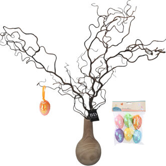 Bellatio Design Kronkelhazelaar kunst paastak - incl paaseieren - 87 cm - paasdecoratie kunsttakken