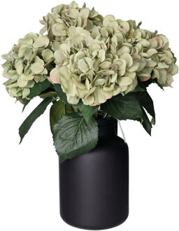 Bellatio Design kunst bloemen boeket Hortensia tak - 8x - groen - 48 cm - Kunst zijdebloemen - hydrang