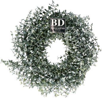 Bellatio Design Kunst krans/deurkrans Eucalyptus - 35 cm - lichtgroen - kunstplant krans - voordeur
