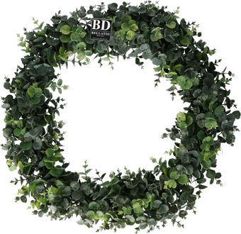 Bellatio Design Kunst krans/deurkrans Eucalyptus - 56 cm - groen - kunstplant krans - voordeur