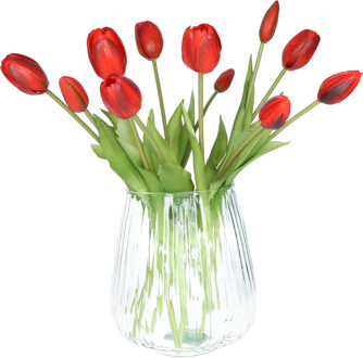Bellatio Design Kunst tulpen boeket Bella - 12x stuks - rood - real touch - 40 cm