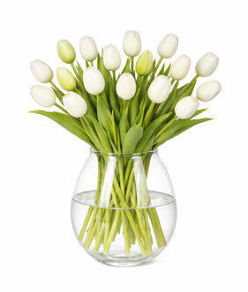 Bellatio Design Kunst tulpen boeket Bella - 24x stuks - wit - real touch - 40 cm