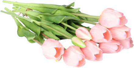 Bellatio Design Kunst tulpen boeket Sally - 7x stuks - lichtroze - real touch - 47 cm - kunst zijdebloemen