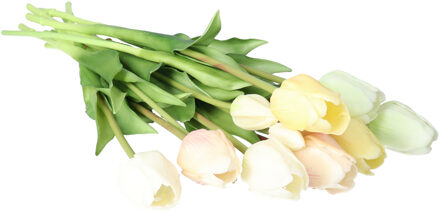 Bellatio Design Kunst tulpen boeket Sally - 7x stuks - multi kleuren - real touch - 47 cm - kunst zijdebloemen Wit