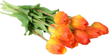 Bellatio Design Kunst tulpen boeket Sally - 7x stuks - oranje - real touch - 47 cm - kunst zijdebloemen Licht oranje