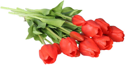 Bellatio Design Kunst tulpen boeket Sally - 7x stuks - rood - real touch - 47 cm - kunst zijdebloemen