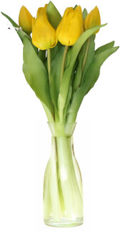 Bellatio Design Kunst tulpen boeket Vermeer - 7x stuks - geel - real touch - 31 cm - kunst zijdebloemen