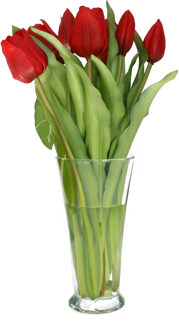 Bellatio Design Kunst tulpen boeket Vermeer - 7x stuks - rood - real touch - 31 cm - kunst zijdebloemen