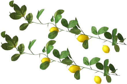 Bellatio Design Kunstbloem citrusfruit slinger citroen - 2x - 180 cm - geel - citrusfruit slinger - decoratie