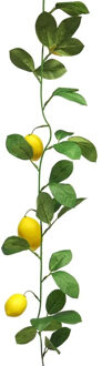 Bellatio Design Kunstbloem citrusfruit tak citroen - 180 cm - geel - citrusfruit slinger - decoratie - Kunstbloemen