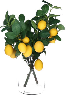 Bellatio Design Kunstbloem citrusfruit tak citroen - 2x - 60 cm - geel - losse steel - Kunst zijdebloemen