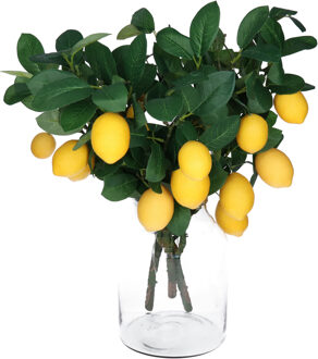 Bellatio Design Kunstbloem citrusfruit tak citroen - 3x - 60 cm - geel - losse steel - Kunst zijdebloemen