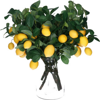Bellatio Design Kunstbloem citrusfruit tak citroen - 5x - 60 cm - geel - losse steel - Kunst zijdebloemen