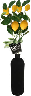 Bellatio Design Kunstbloem citrusfruit tak citroen - 5x - 74 cm - geel - losse steel - Kunst zijdebloemen