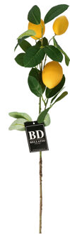Bellatio Design Kunstbloem citrusfruit tak citroen - 74 cm - geel - losse steel - Kunst zijdebloemen