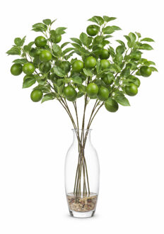 Bellatio Design Kunstbloem citrusfruit tak limoen - 2x - 60 cm - groen - losse steel - Kunst zijdebloemen