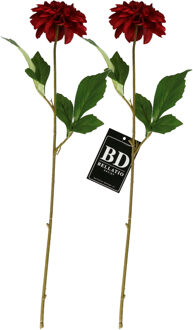 Bellatio Design Kunstbloem Dahlia - 2x - 50 cm - bordeaux rood - kunst zijdebloemen