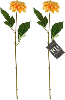 Bellatio Design Kunstbloem Dahlia - 2x - 50 cm - lichtgeel - kunst zijdebloemen