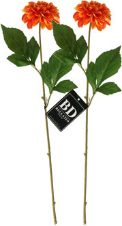 Bellatio Design Kunstbloem Dahlia - 2x - 50 cm - oranje - kunst zijdebloemen