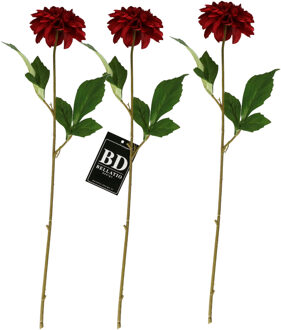 Bellatio Design Kunstbloem Dahlia - 3x - 50 cm - bordeaux rood - kunst zijdebloemen